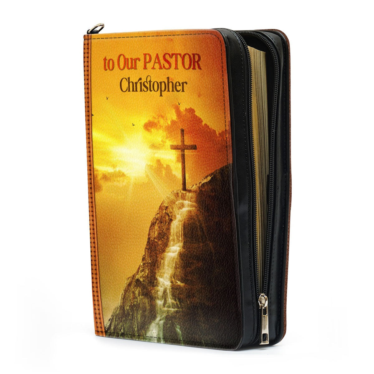 A Love Of God's Word And A Heart For His Flock Leather Book Cover, Personalized Bible Cover With Handle, Meaningful Gift For Pastor, Christian Gift, Bible Covers Jesus Gifts